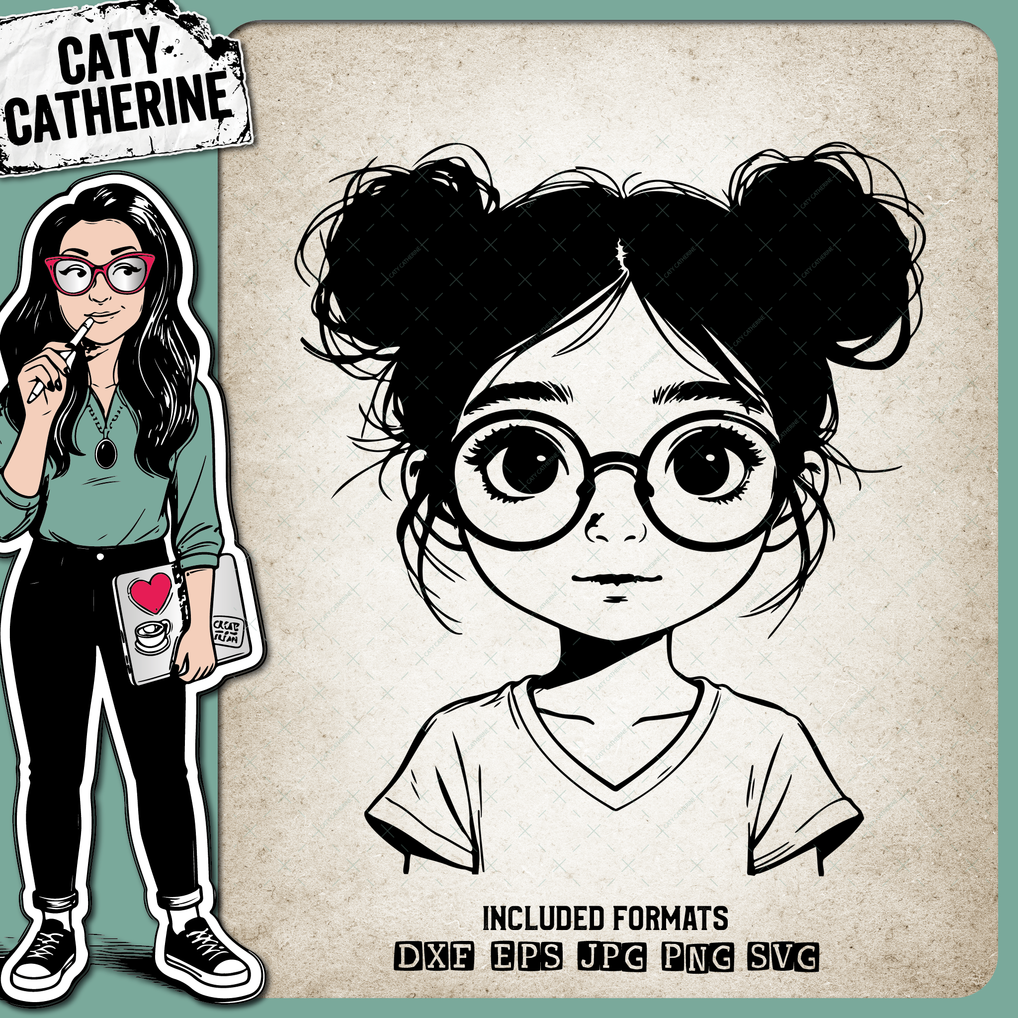 Young Girl Messy Buns Glasses – Babies & Kids SVG Design by Caty Catherine