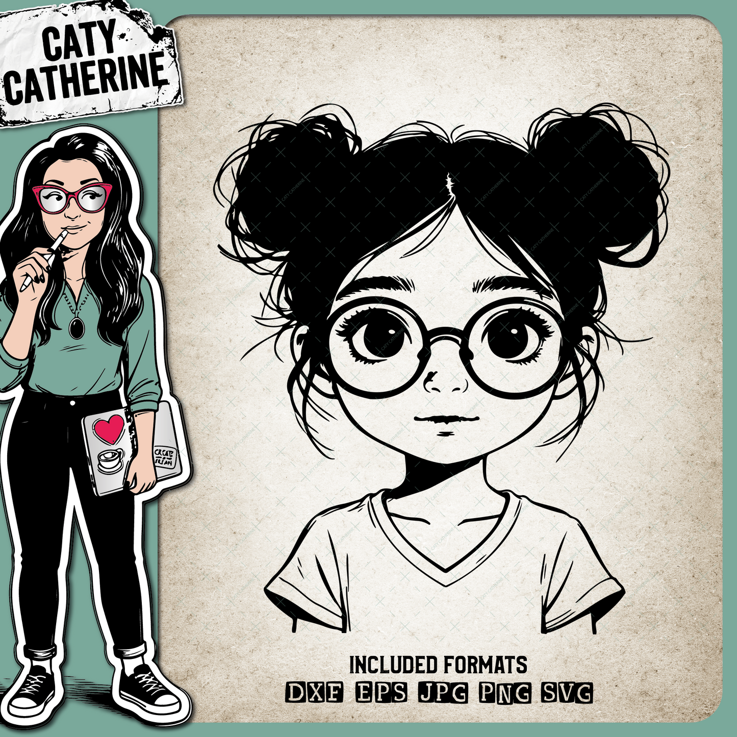 Young Girl Messy Buns Glasses – Babies & Kids SVG Design by Caty Catherine