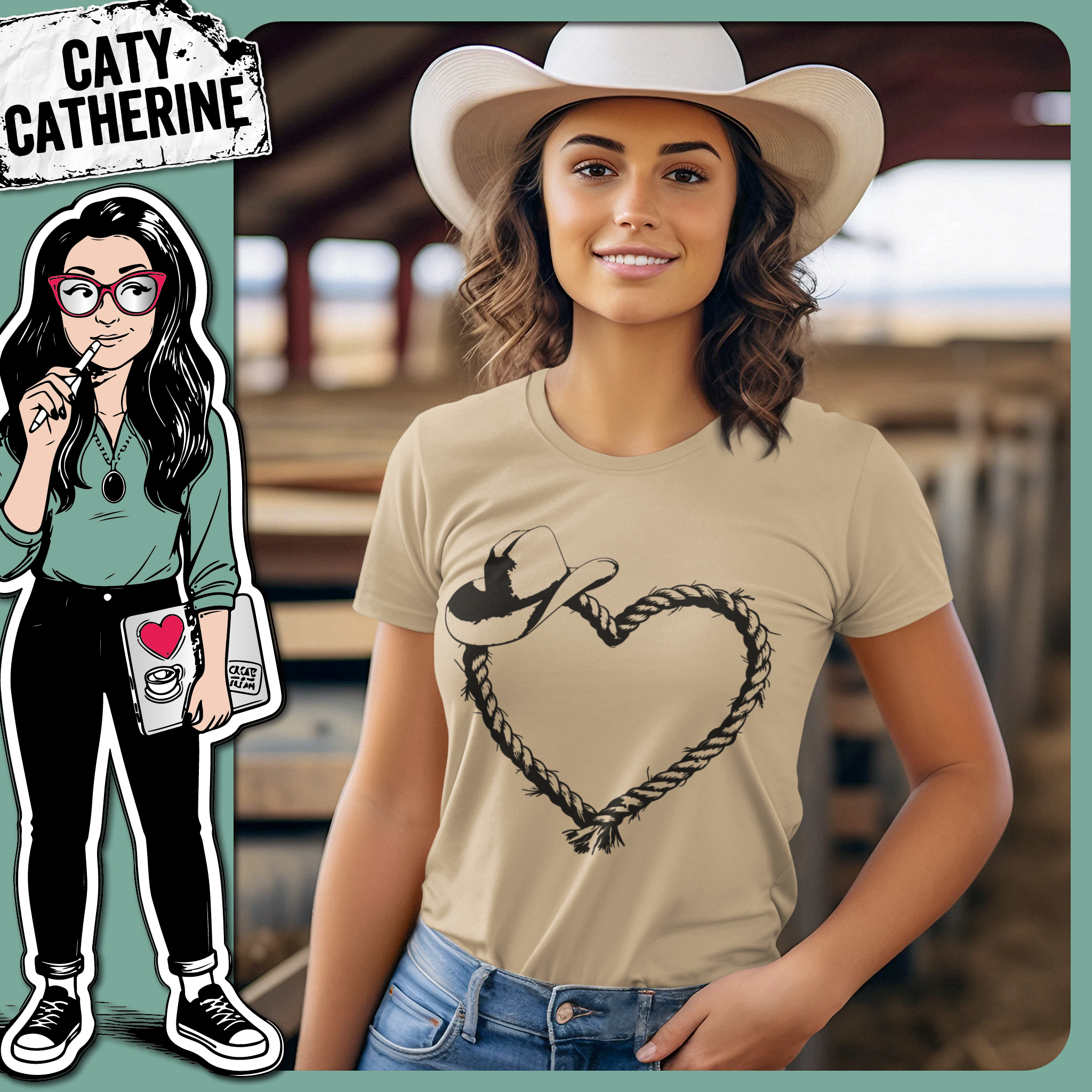 Old Rope Love Heart with Cowboy Hat – Western SVG Design by Caty Catherine