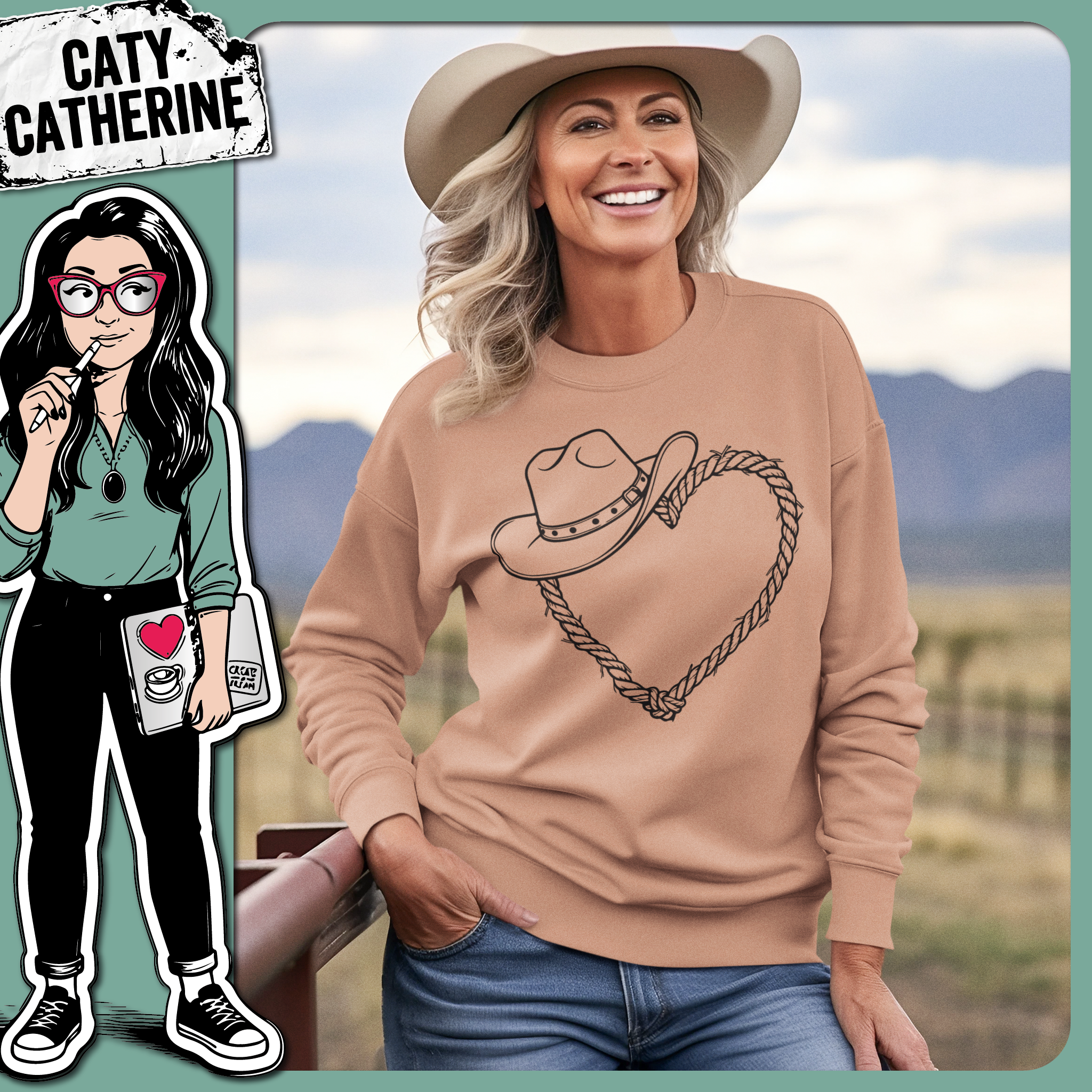 Old Rope Love Heart with Cowboy Hat – Western SVG Design by Caty Catherine