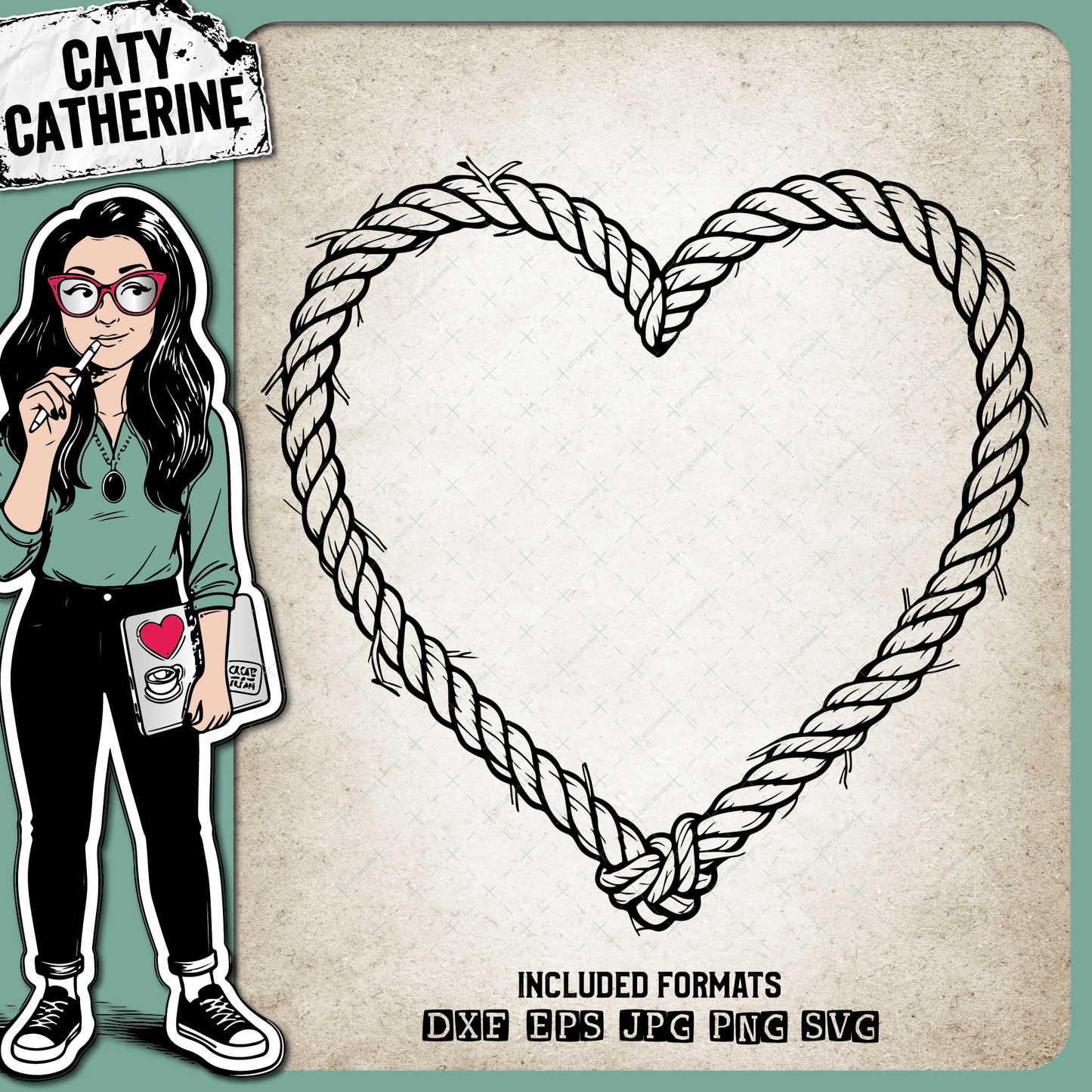 Old Rope Love Heart – Western SVG Design by Caty Catherine