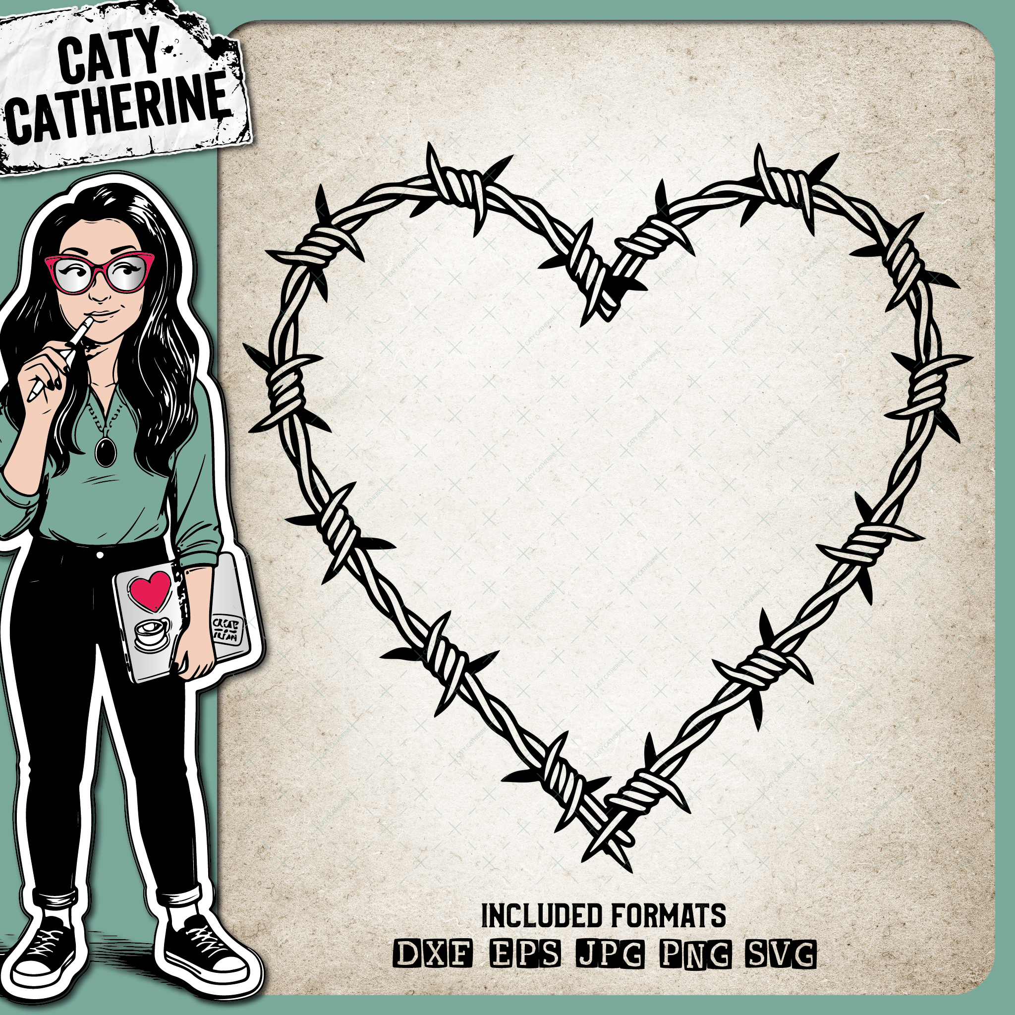 Barbed Wire Love Heart – Western SVG Design by Caty Catherine