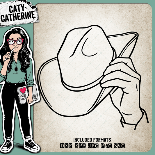 Hand Holding Cowboy Hat – Western SVG Design by Caty Catherine
