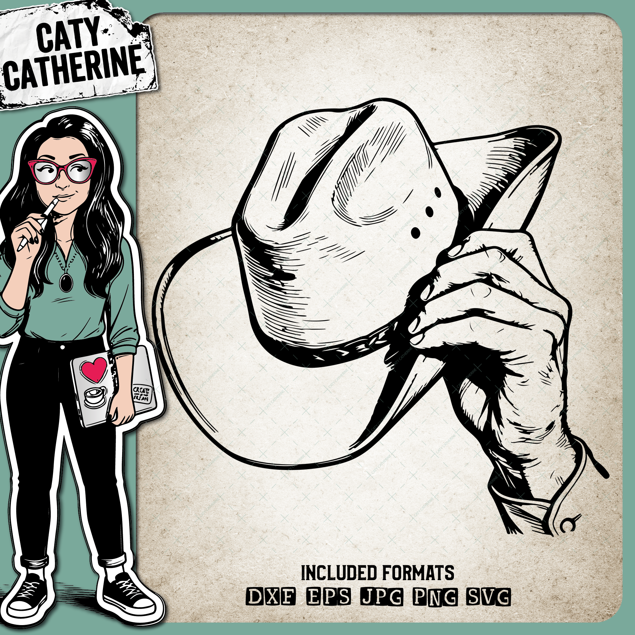 Hand Holding Cowboy Hat – Western SVG Design by Caty Catherine