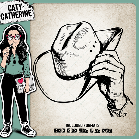 Hand Holding Cowboy Hat – Western SVG Design by Caty Catherine