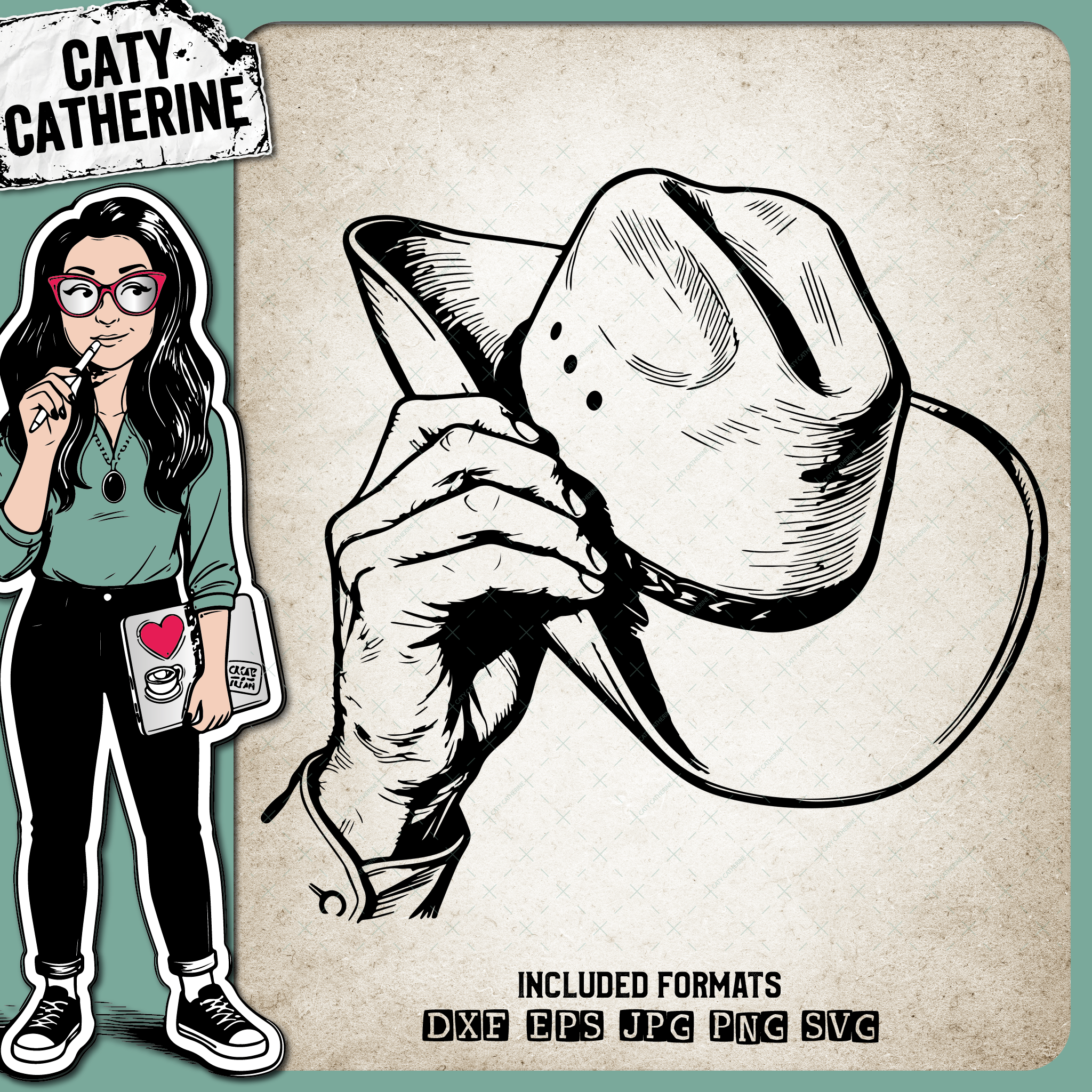 Hand Holding Cowboy Hat – Western SVG Design by Caty Catherine