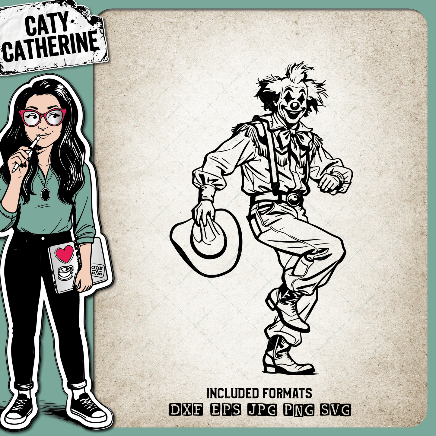 Rodeo Clown Standing Cowboy Hat & Boots – Western SVG Design by Caty Catherine