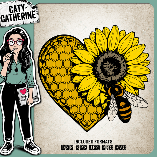 Honeycomb Honey Bee Sunflower Love Heart – SVG Design by Caty Catherine