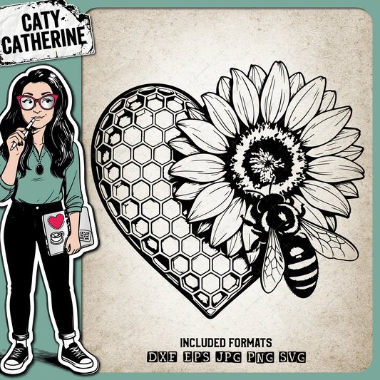 Honeycomb Honey Bee Sunflower Love Heart – SVG Design by Caty Catherine