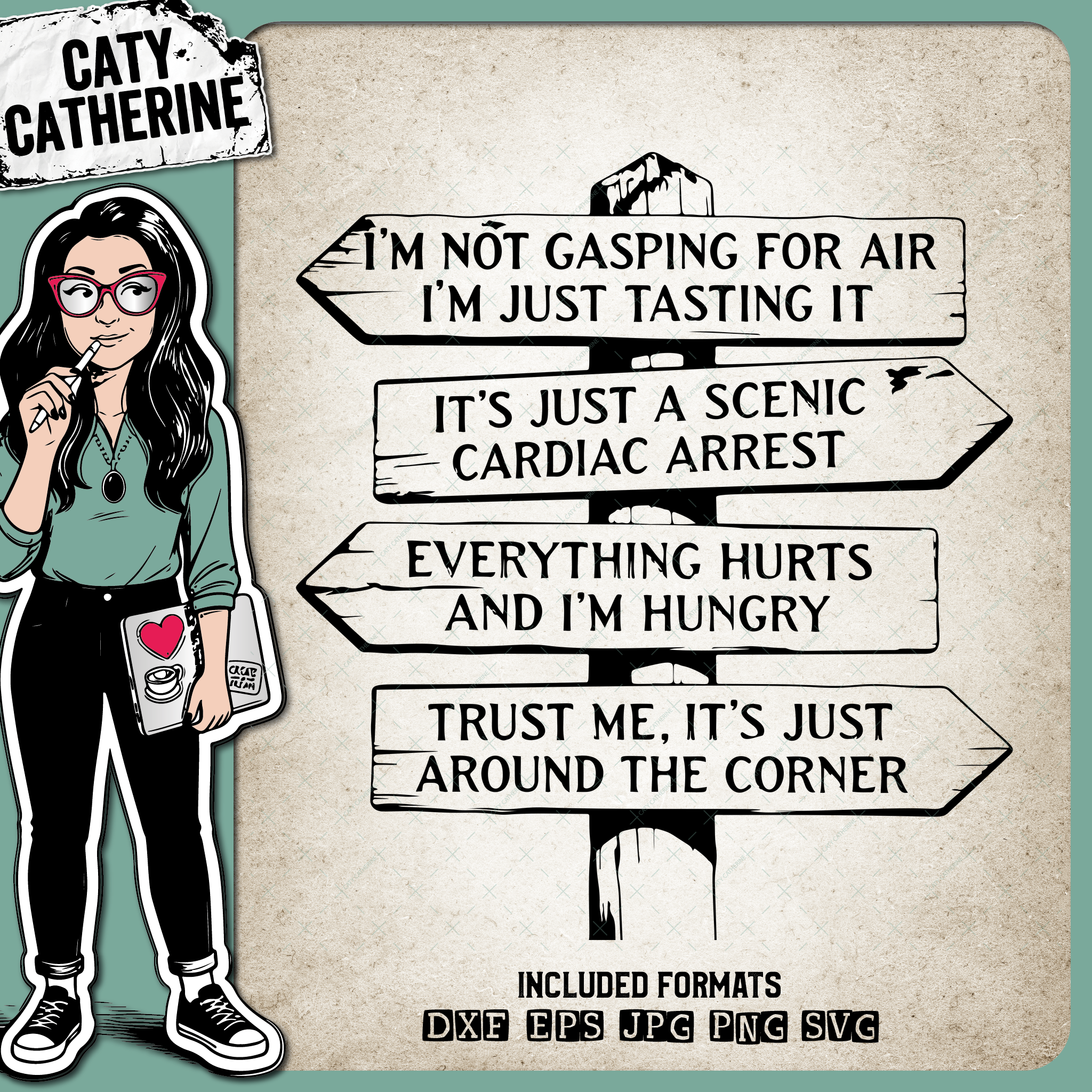 Funny Hiking Quotes Fingerpost Wooden SignPost – Outdoors SVG Design by Caty Catherine