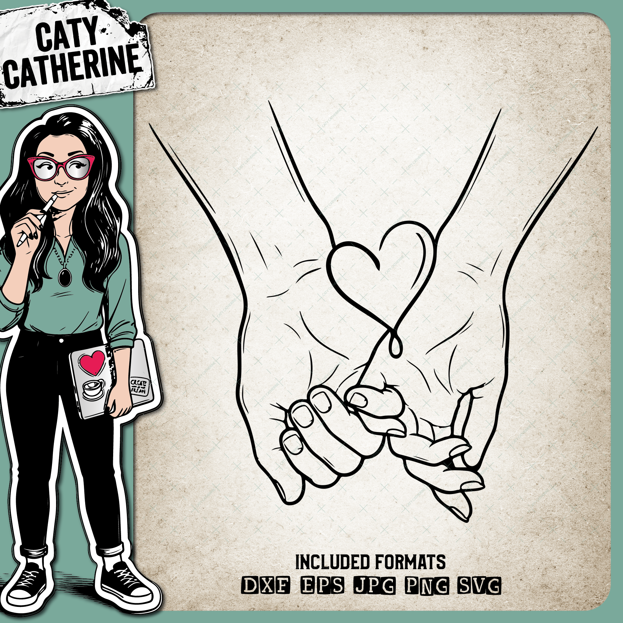 Couple Holding Hands Intertwined Fingers Love Heart – Anniversary SVG Design by Caty Catherine