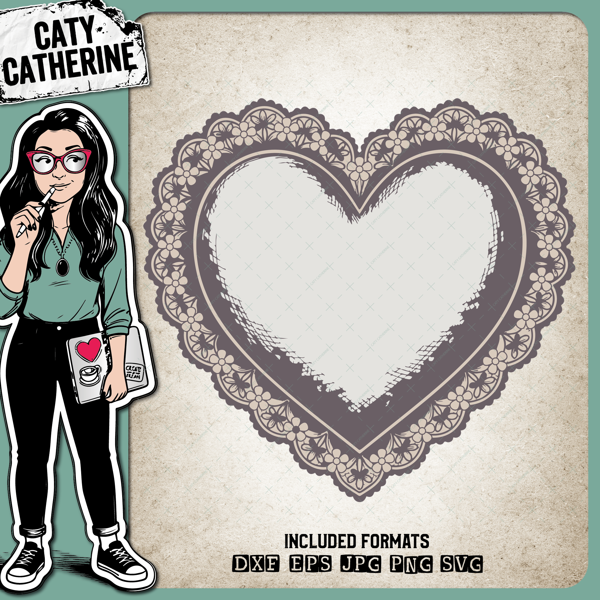 Lace Vintage Love Heart – Western SVG Design by Caty Catherine