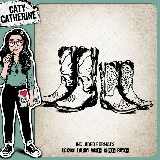 Couples Pair of Cowboy Boots – Western SVG Design by Caty Catherine