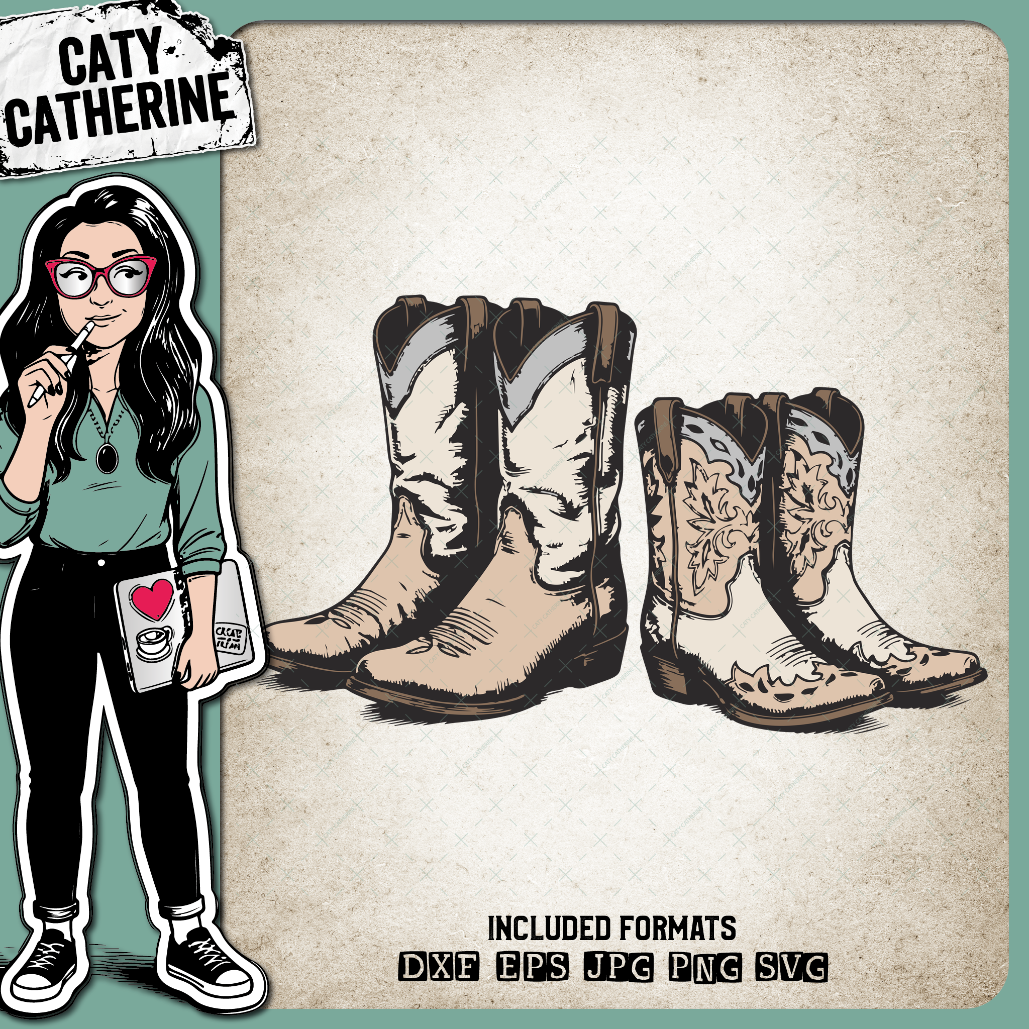 Couples Pair of Cowboy Boots – Western SVG Design by Caty Catherine