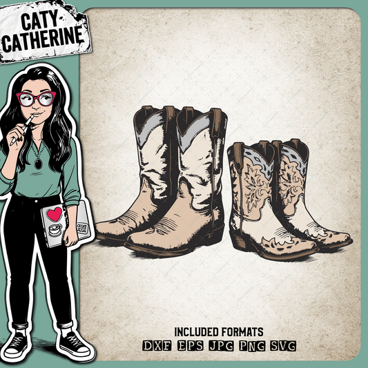 Couples Pair of Cowboy Boots – Western SVG Design by Caty Catherine