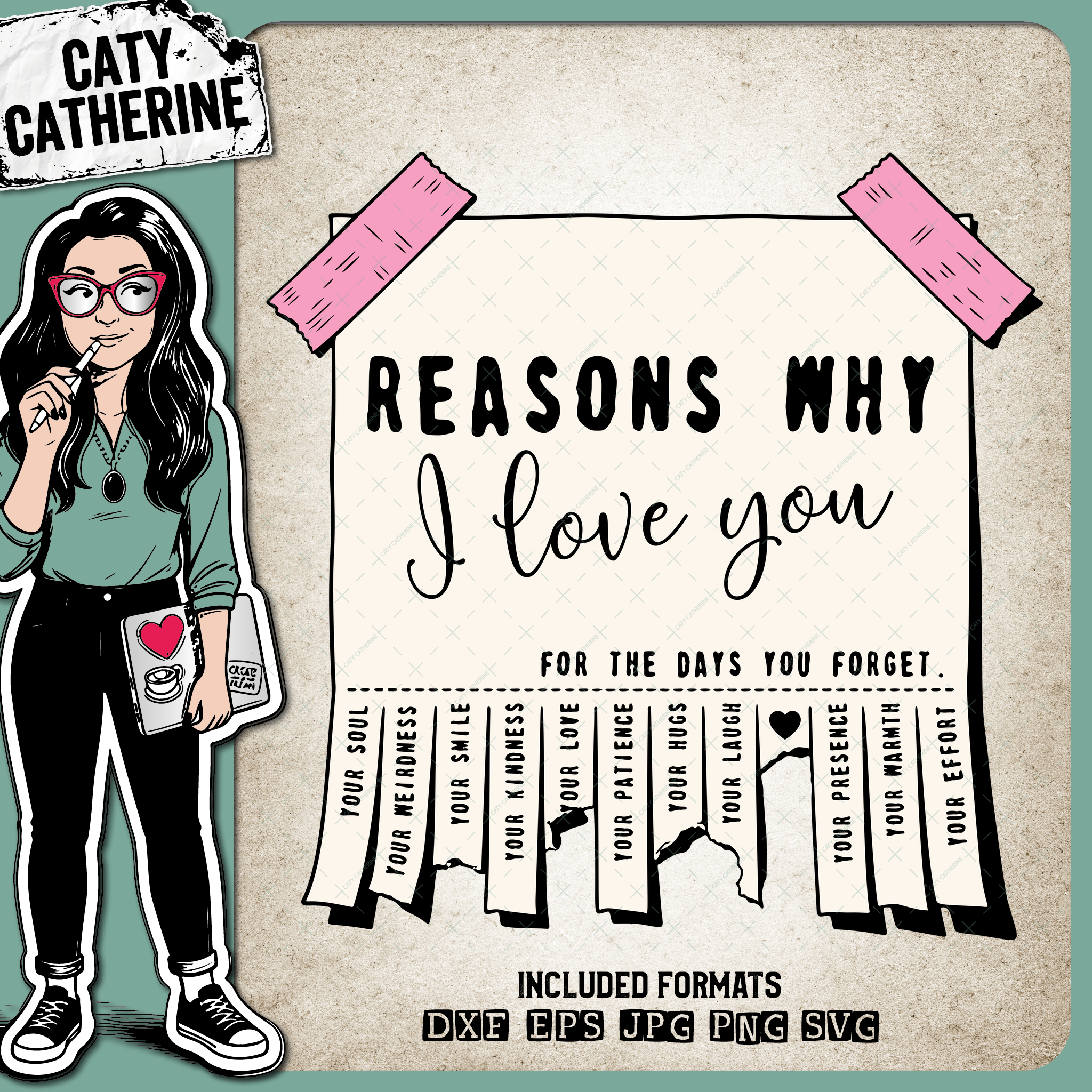 Tear Off Notes Reasons Why I Love You – Valentine’s Day SVG Design by Caty Catherine