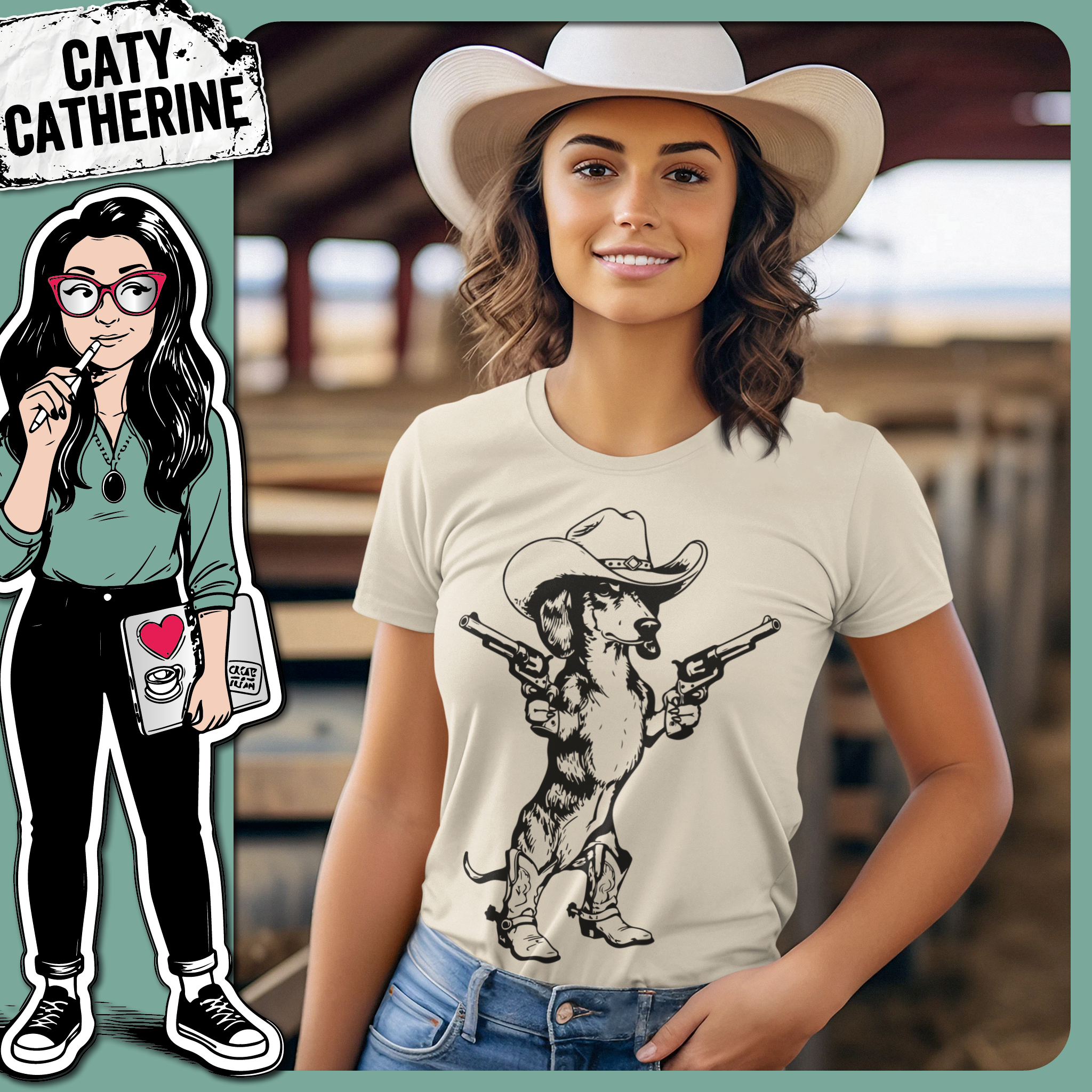 Western Dachshund Dog with Pistols, Cowboy Hat & Cowboy Boots – Western SVG Design by Caty Catherine