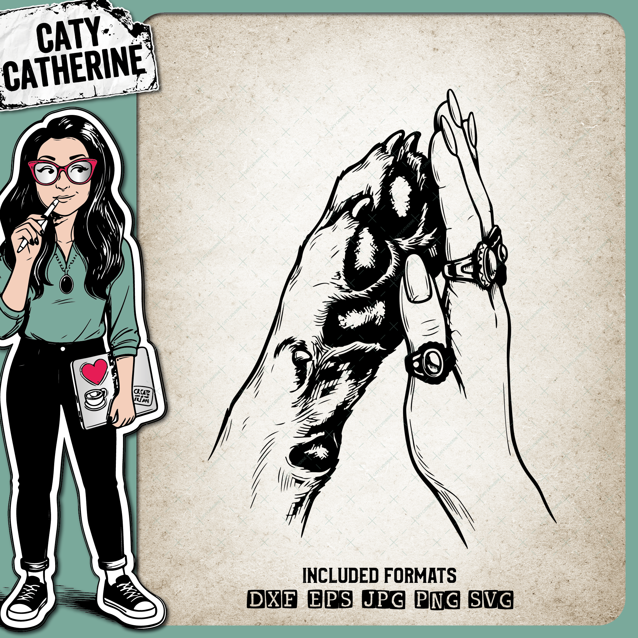 Woman's Hand wearing Rings High Five Dog Paw – Pets & Animals SVG Design by Caty Catherine