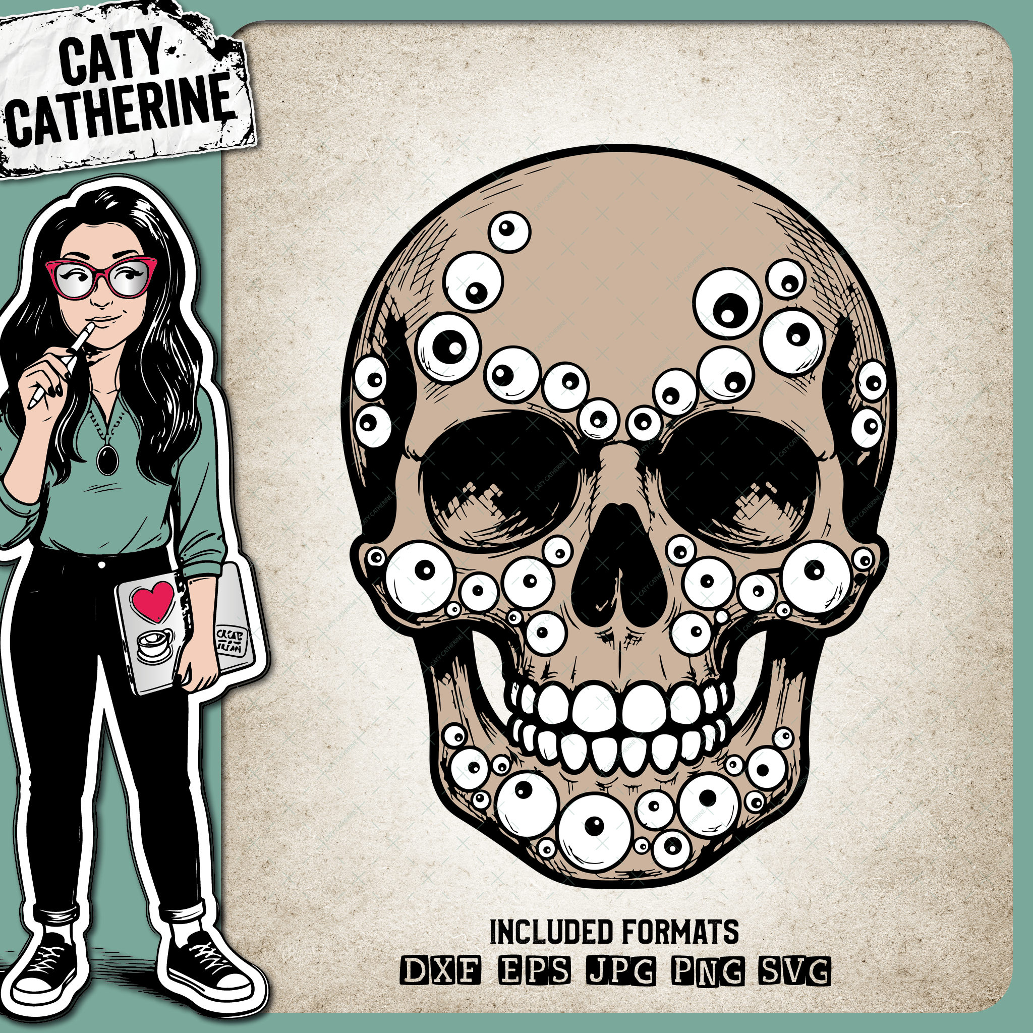 Human Skull with Googly Eyes – Halloween SVG Design by Caty Catherine