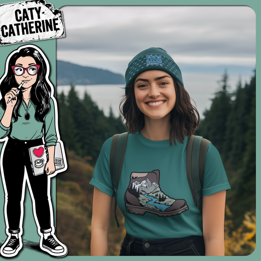 Hiking Boot With Mountain Scenery Landscape – Outdoors SVG Design by Caty Catherine