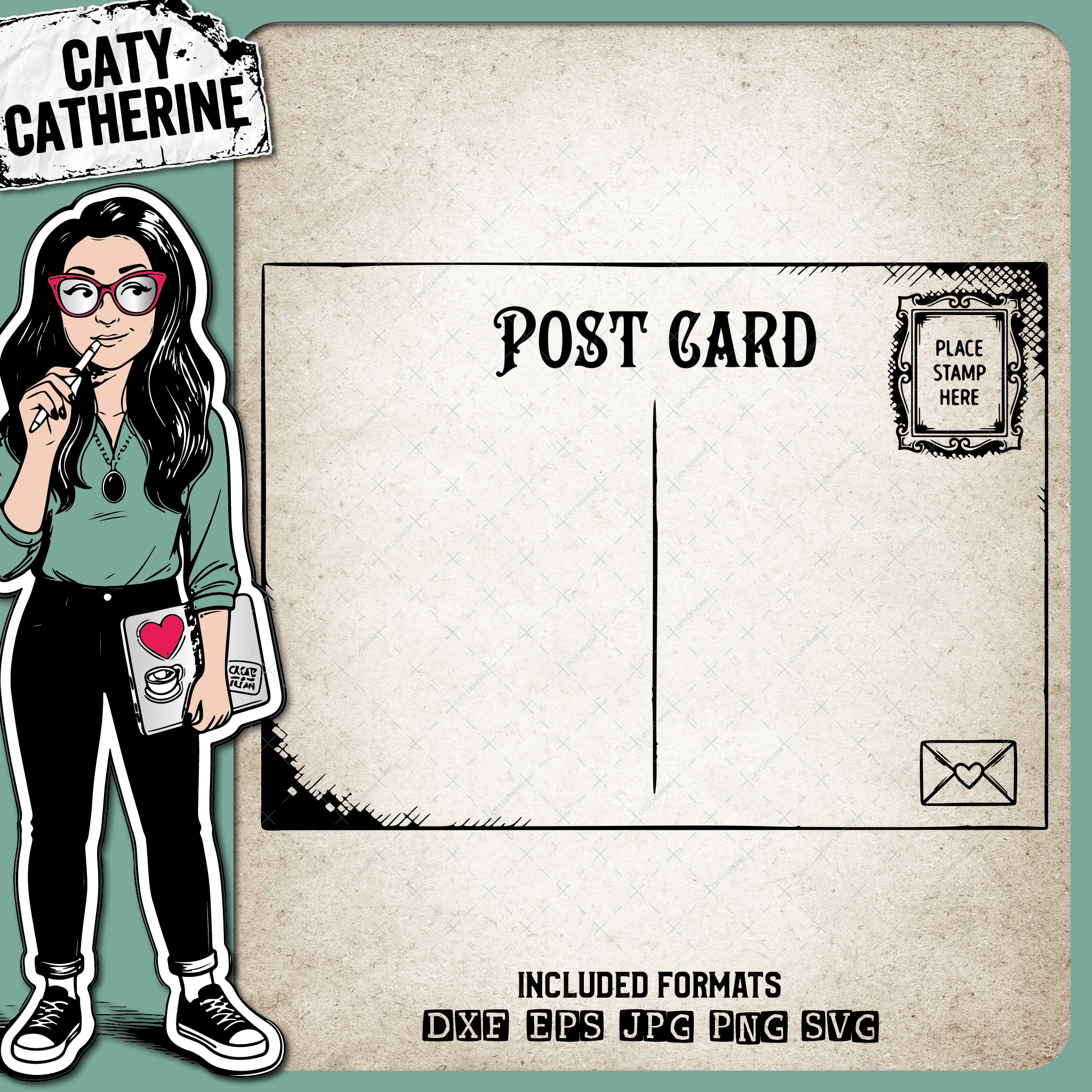Vintage Post Card Template Place Stamp Here – Creative Elements SVG Design by Caty Catherine