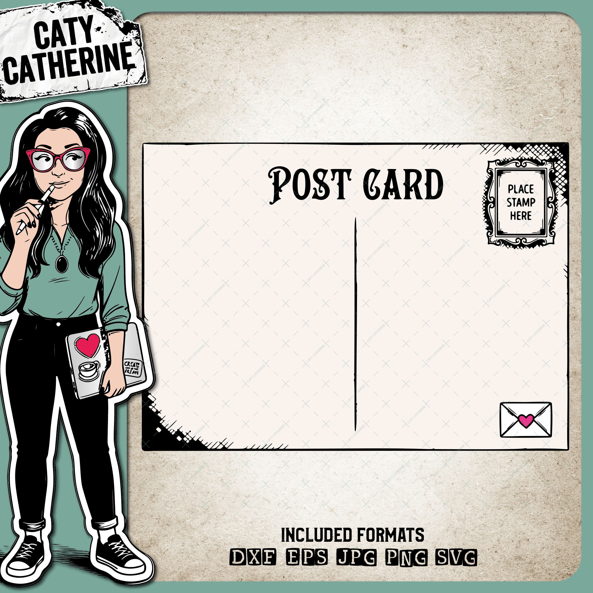 Vintage Post Card Template Place Stamp Here – Creative Elements SVG Design by Caty Catherine