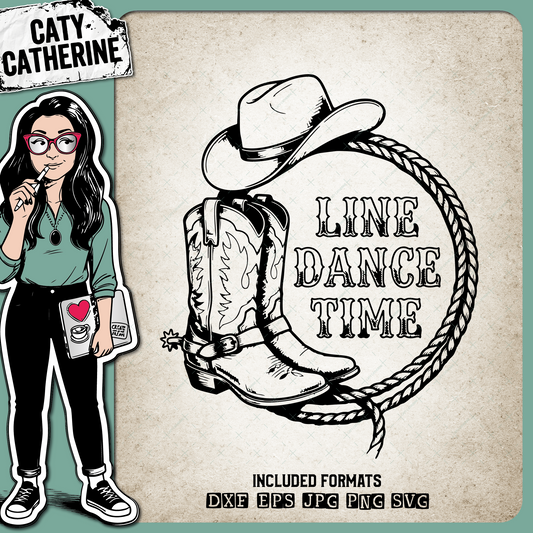 Line Dance Time Rope Lasso with Cowboy Boots & Hat – Western SVG Design by Caty Catherine