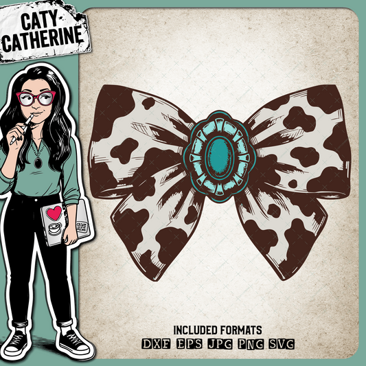 Cow Print Bow with Western Turquoise Jewellery – Western SVG Design by Caty Catherine