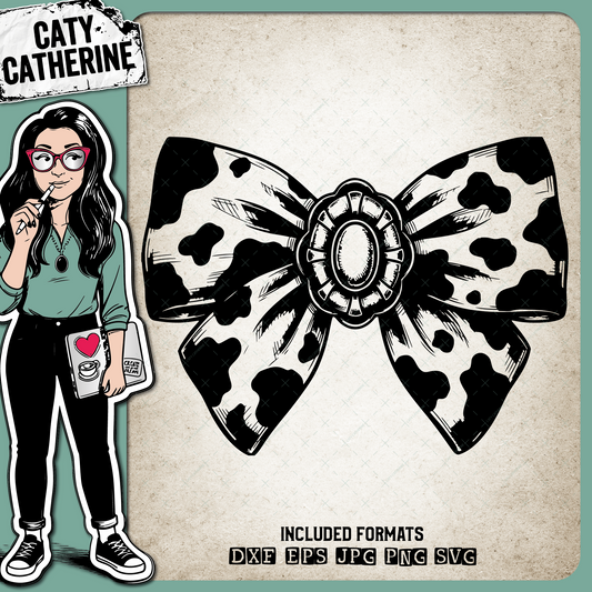 Cow Print Bow with Western Turquoise Jewellery – Western SVG Design by Caty Catherine