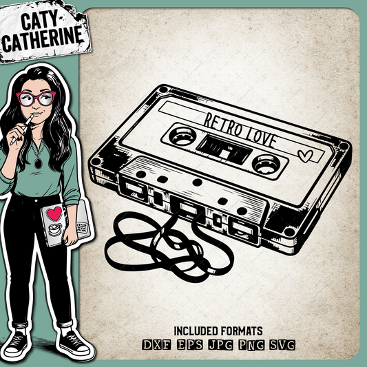 Retro Music Casette Mix Tape Retro Love with Love Heart – Valentine’s Day SVG Design by Caty Catherine