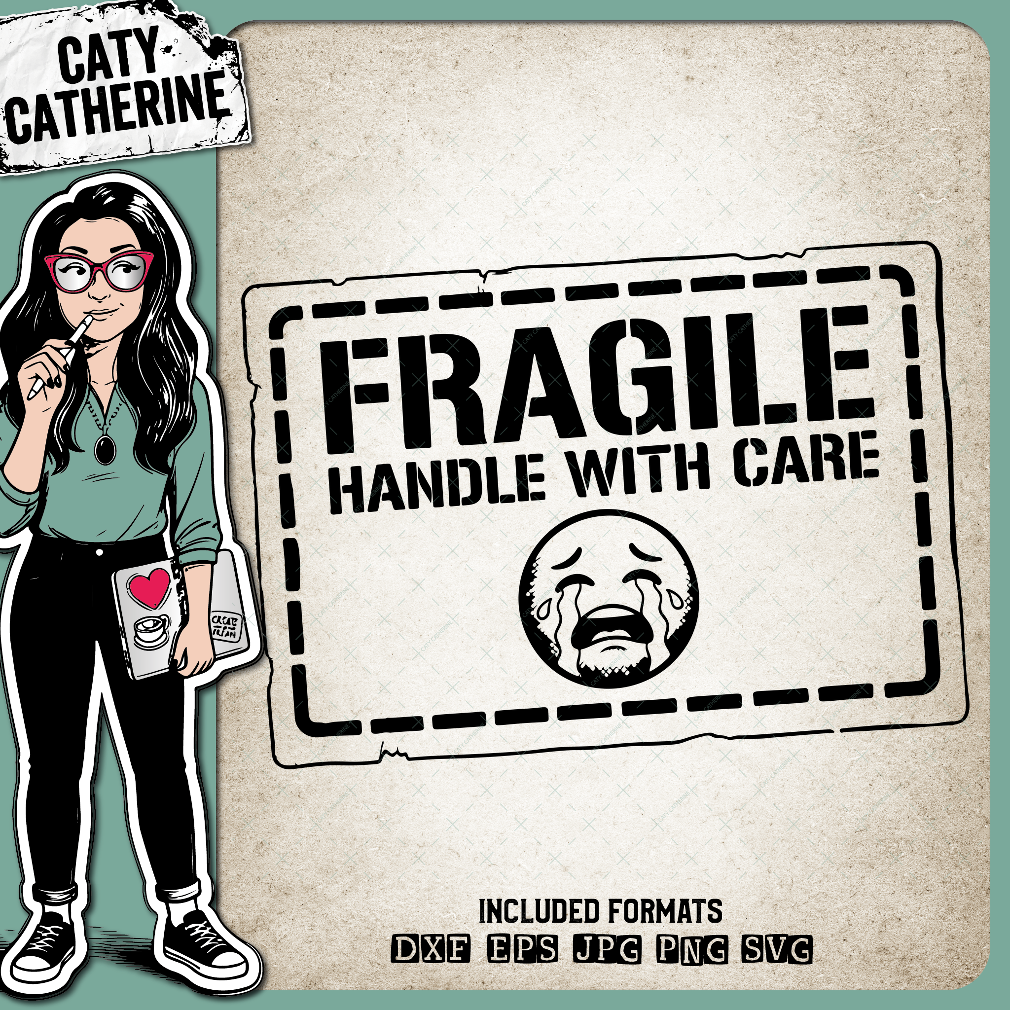 Warning Sign Fragile Handle With Care with Crying Emoji – Quotes & Sayings SVG Design by Caty Catherine