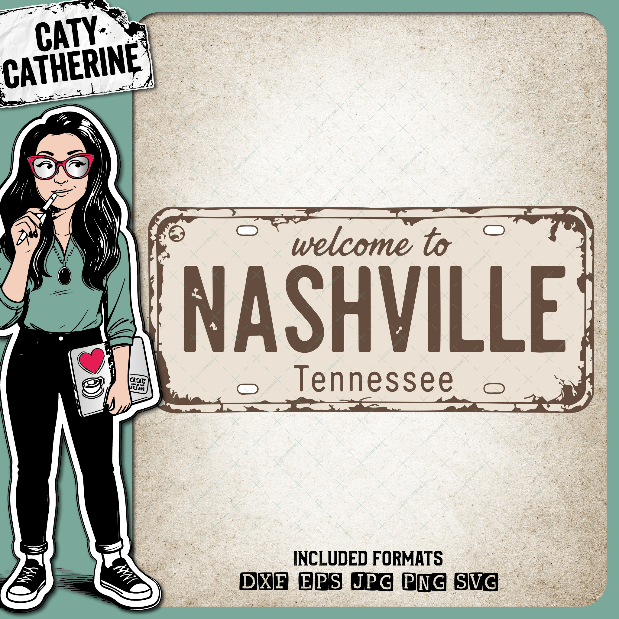 Vintage License Plate Welcome to Nashville Tennessee – Western SVG Design by Caty Catherine