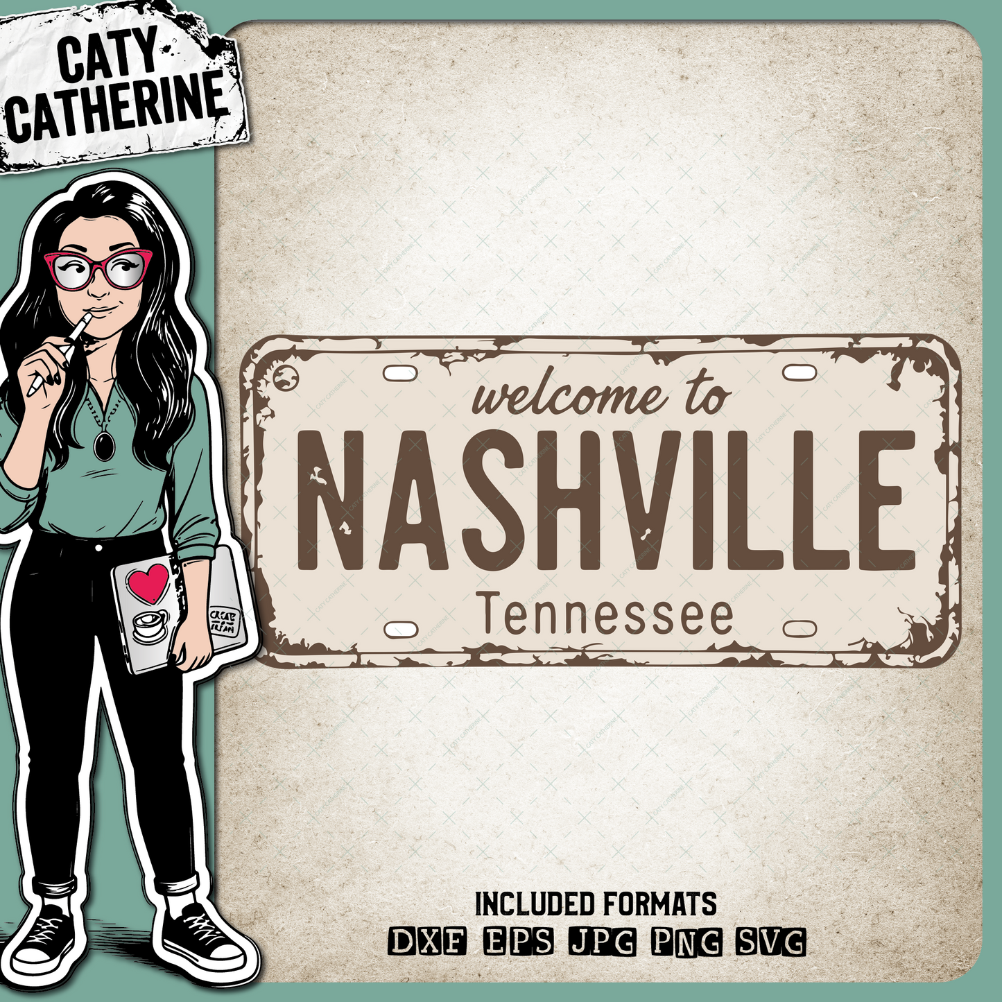 Vintage License Plate Welcome to Nashville Tennessee – Western SVG Design by Caty Catherine