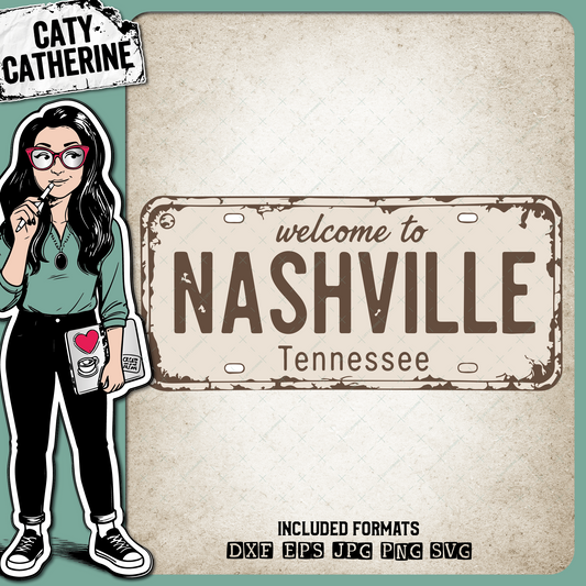 Vintage License Plate Welcome to Nashville Tennessee – Western SVG Design by Caty Catherine
