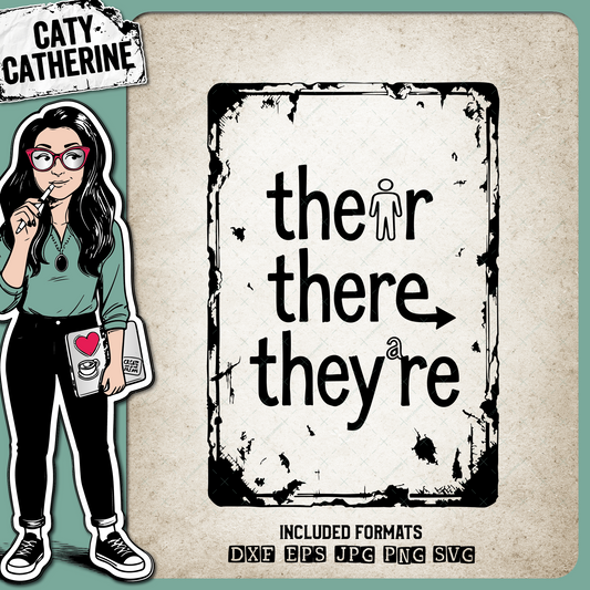Vintage Ting Sign English Spelling Their There They're – Education SVG Design by Caty Catherine