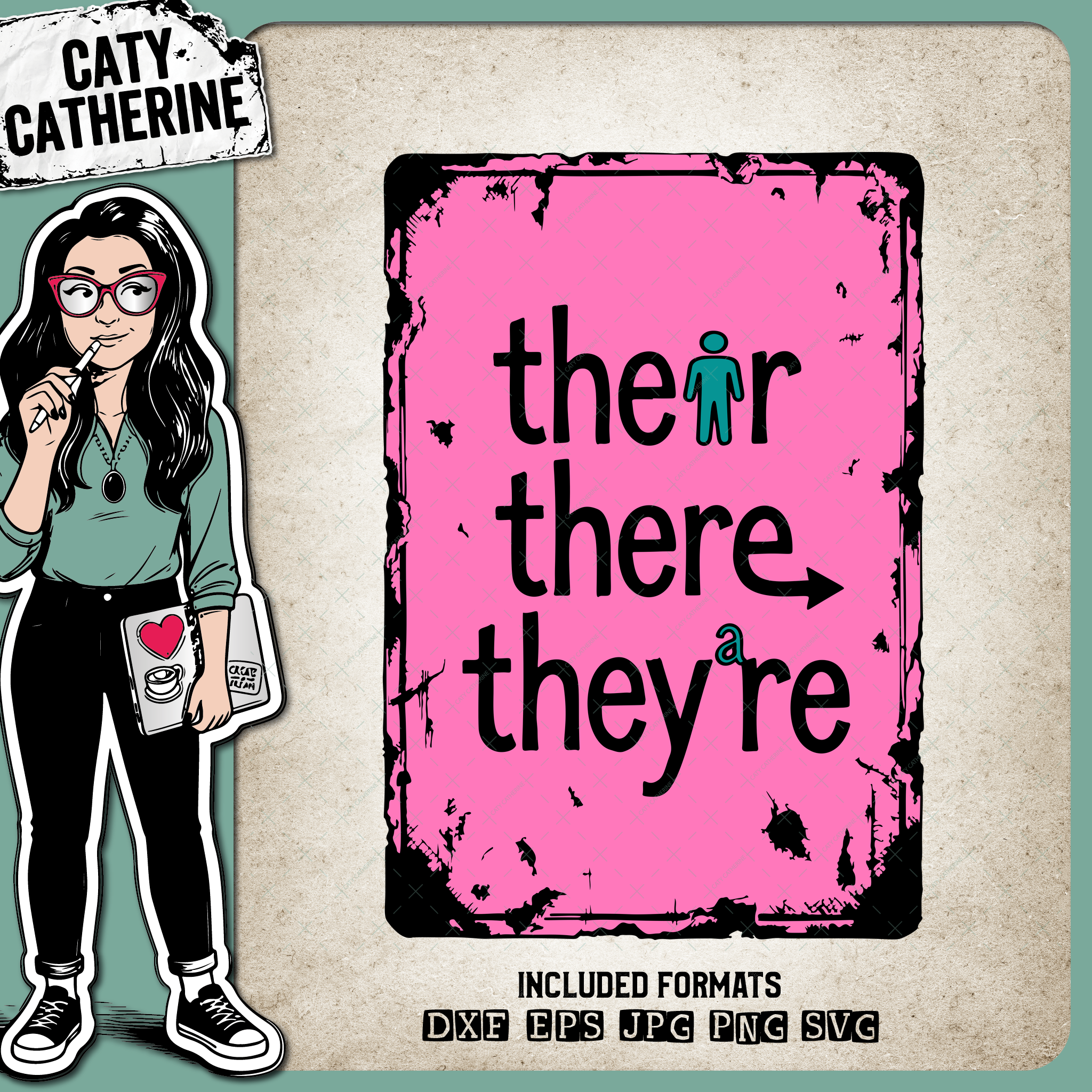 Vintage Ting Sign English Spelling Their There They're – Education SVG Design by Caty Catherine