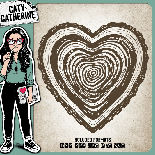 Love Heart Tree Stump Tree Rings & Bark – Love SVG Design by Caty Catherine