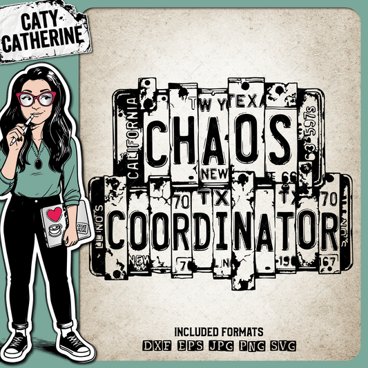 Vintage USA License Plate Typography Chaos Coordinator – Quotes & Sayings SVG Design by Caty Catherine
