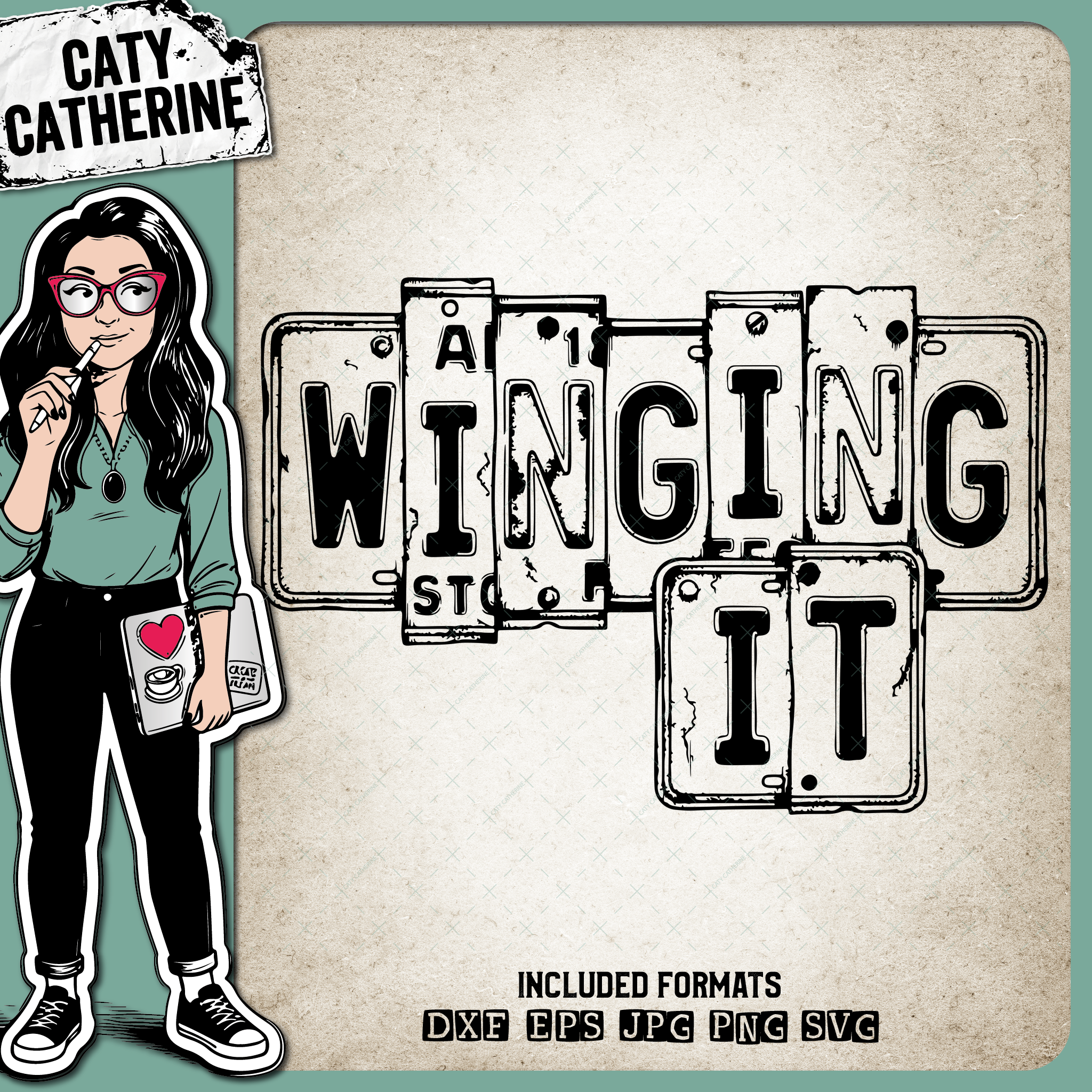 Vintage USA License Plate Typography Winging It – Quotes & Sayings SVG Design by Caty Catherine
