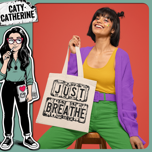 Vintage USA License Plate Typography Just Breathe – Quotes & Sayings SVG Design by Caty Catherine