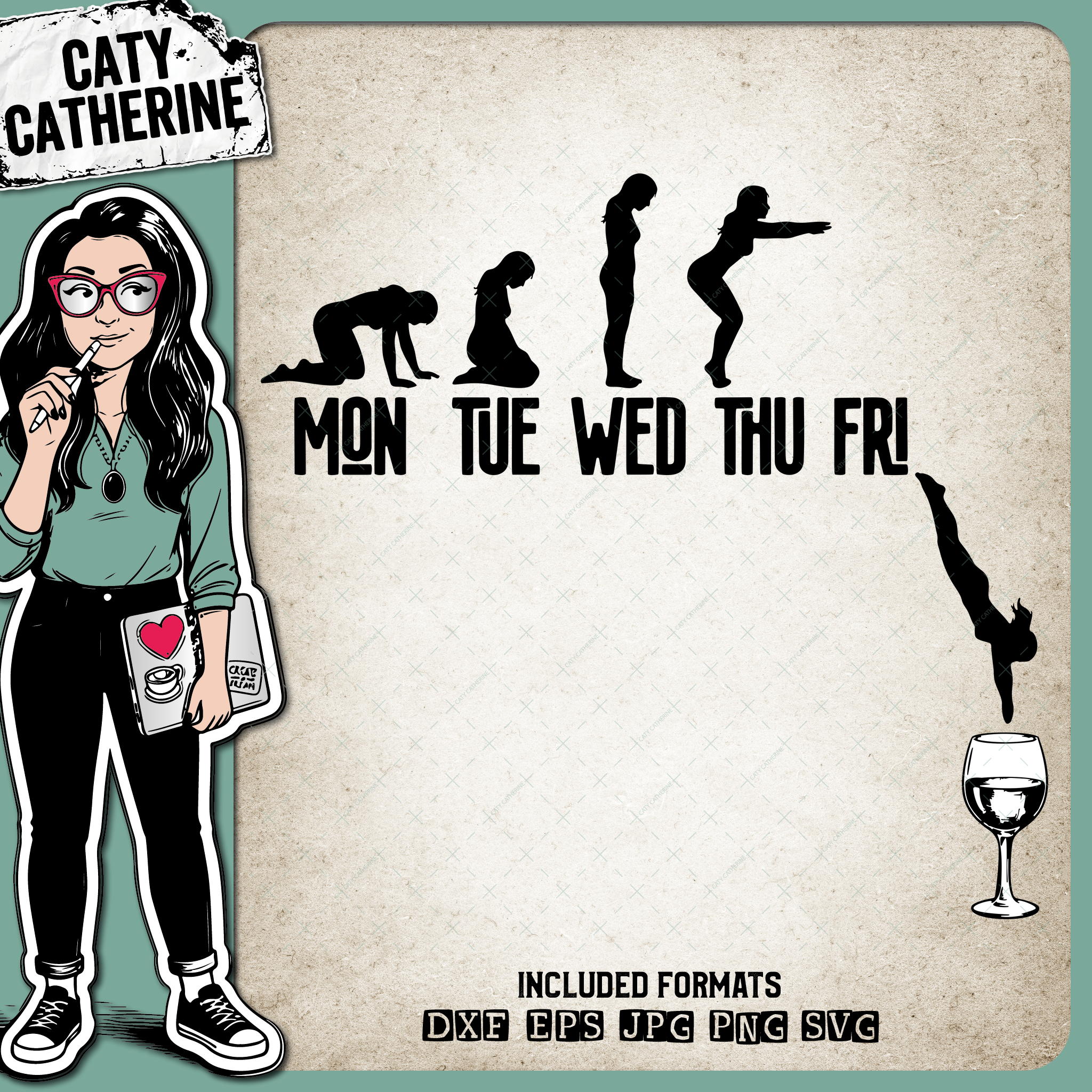 Friday Night Mood Pour Me a Glass of Wine Friday – Food & Drink SVG Design by Caty Catherine