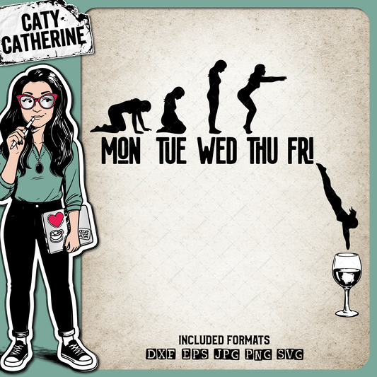 Friday Night Mood Pour Me a Glass of Wine Friday – Food & Drink SVG Design by Caty Catherine