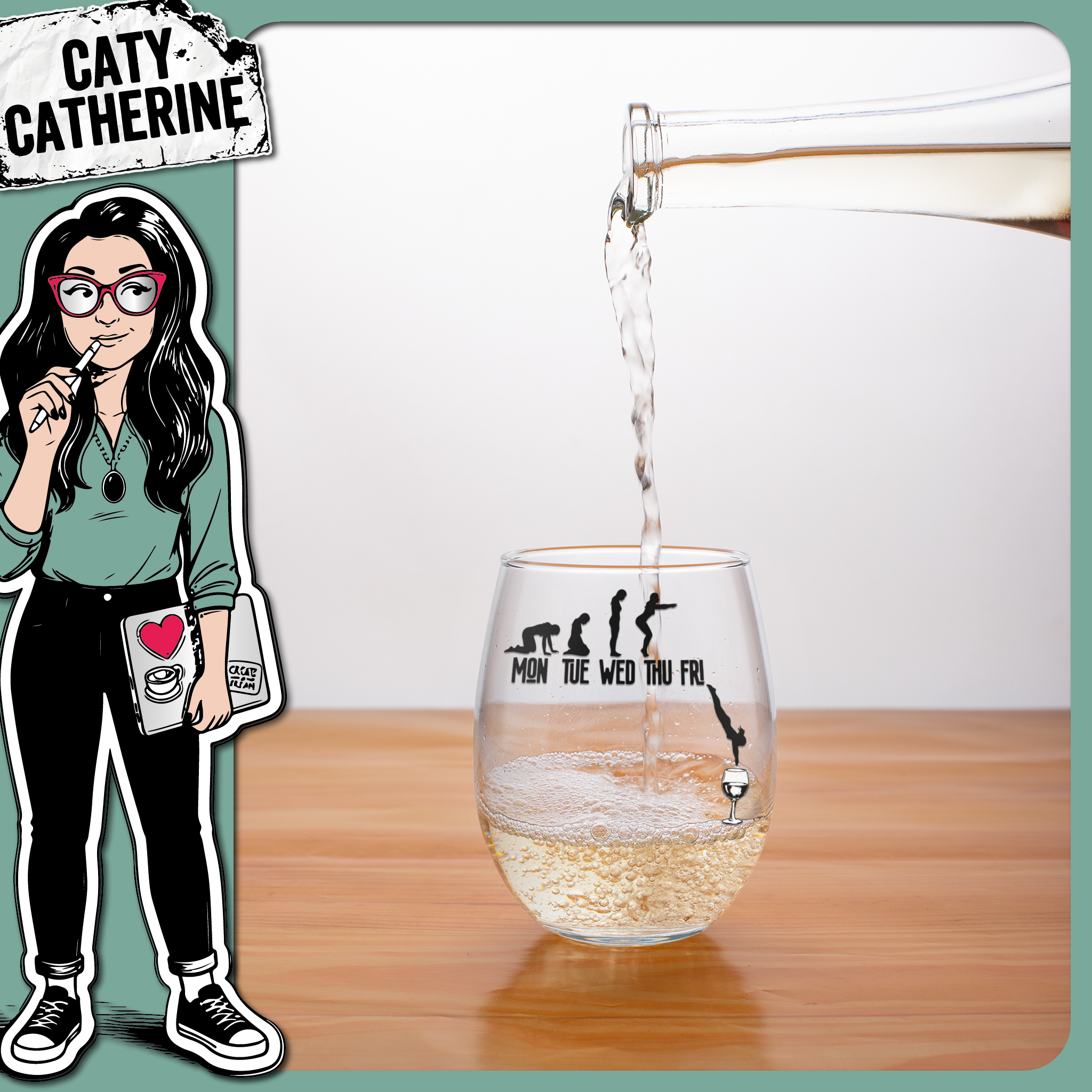 Friday Night Mood Pour Me a Glass of Wine Friday – Food & Drink SVG Design by Caty Catherine