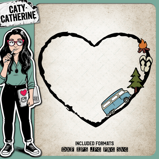Camping Camper Van Adventure Love Heart – Outdoors SVG Design by Caty Catherine