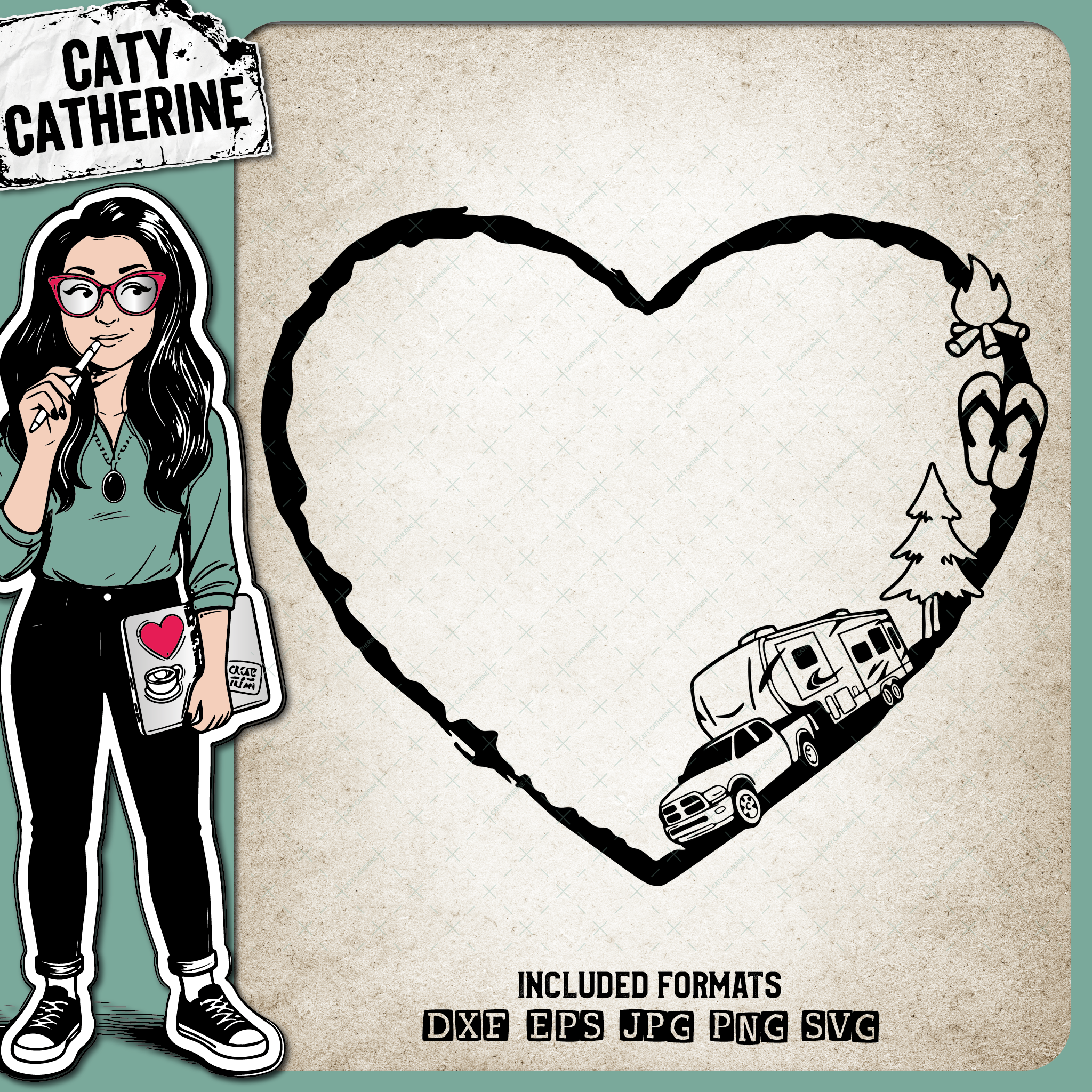 Truck and Fifth Wheel Camping Adventure Love Heart – Outdoors SVG Design by Caty Catherine
