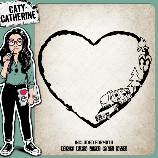 Truck and Fifth Wheel Camping Adventure Love Heart – Outdoors SVG Design by Caty Catherine