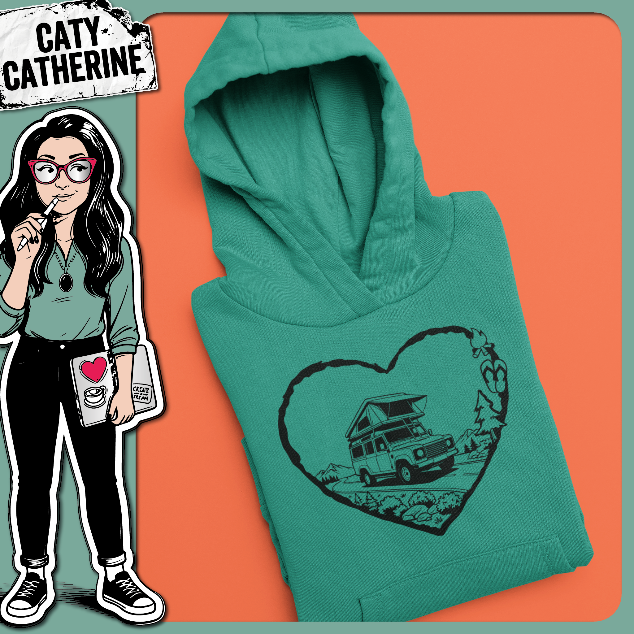 Camping Love Heart Scene Off-Road 4x4 Camper with Roof Tent – Travel SVG Design by Caty Catherine