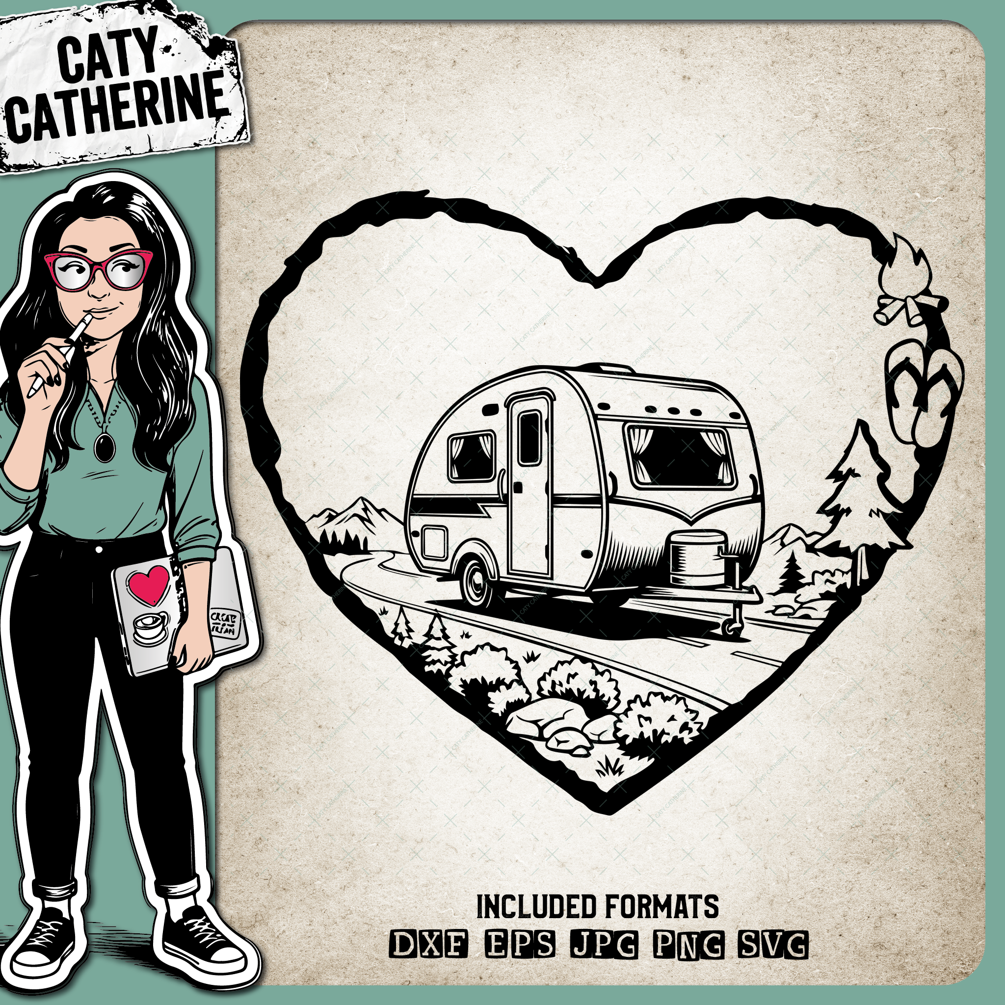 Camping Love Heart Scene Teardrop Camper Trailer – Travel SVG Design b ...