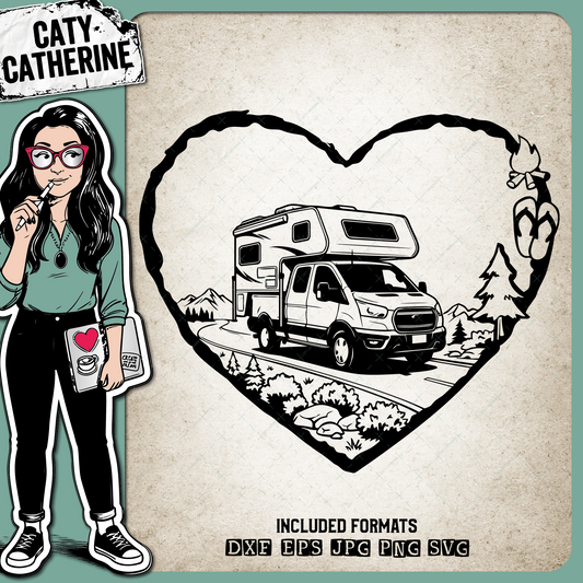 Camping Love Heart Scene Pickup Truck Camper – Travel SVG Design by Caty Catherine