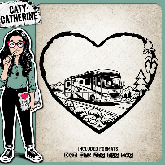 Camping Love Heart Scene Luxury Motorhome Coach – Travel SVG Design by Caty Catherine